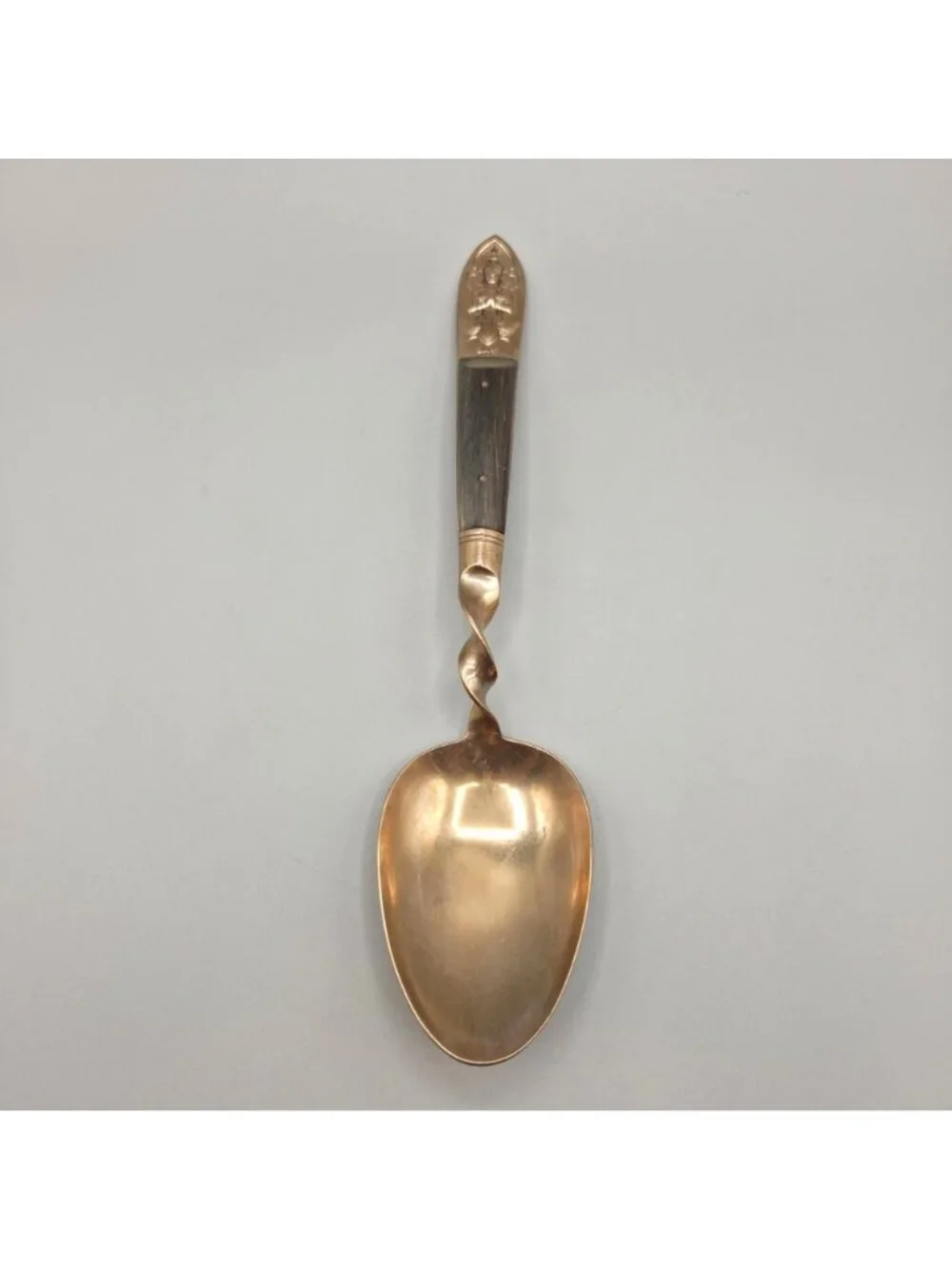 Vintage Siam Brass Rosewood Serving Spoon Twisted Handle Design Ornate Engraved